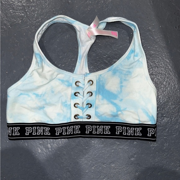 PINK Victoria's Secret Blue Tie-Dye Lace-Up Bralette - Picture 1 of 2
